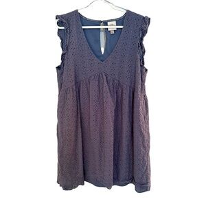 Women’s Knox Rose Slate Blue Eyelet Sleeveless V-Neck Mini Dress. Size Large.
